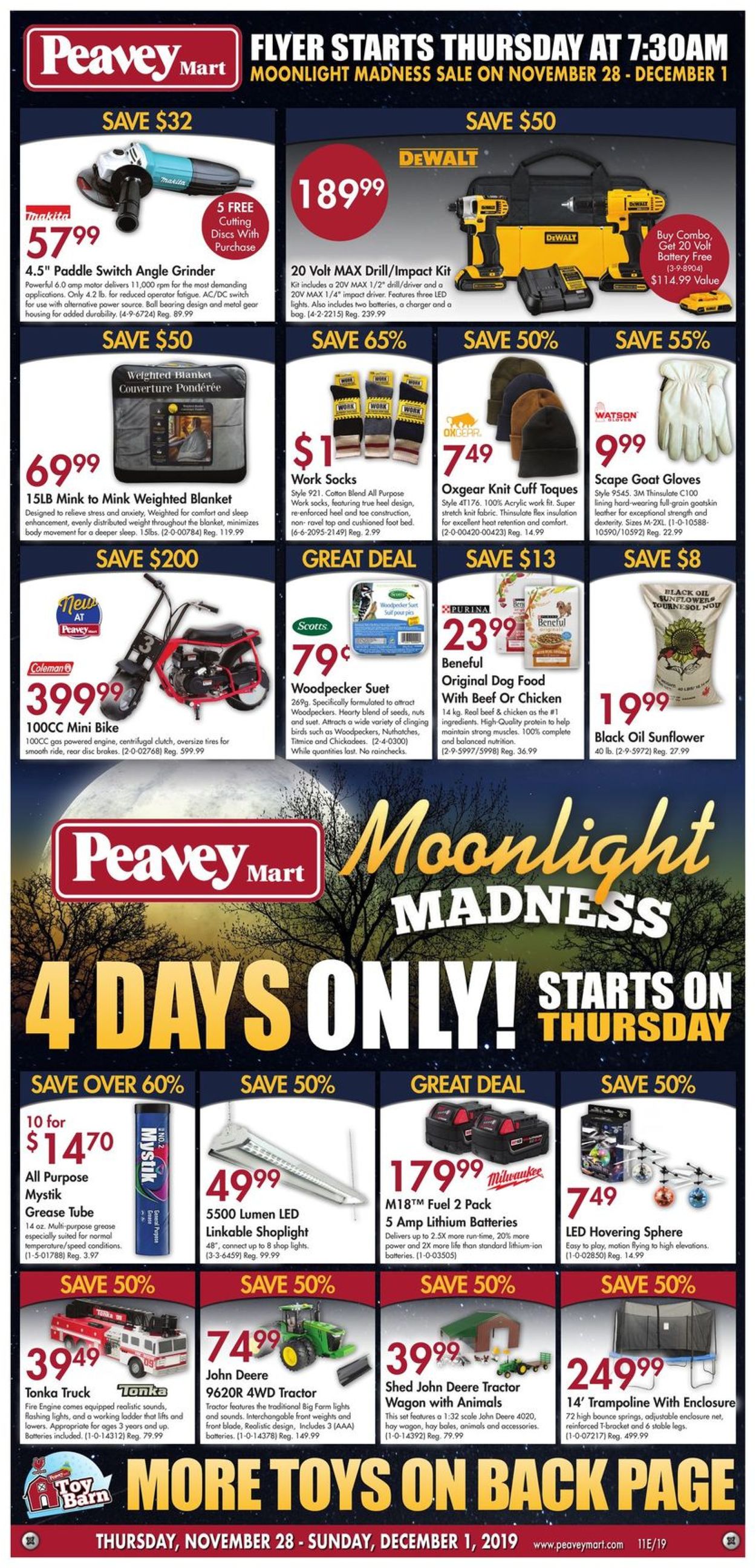 Peavey Mart - MOONLIGHT MADNESS Flyer - 11/28-12/01/2019