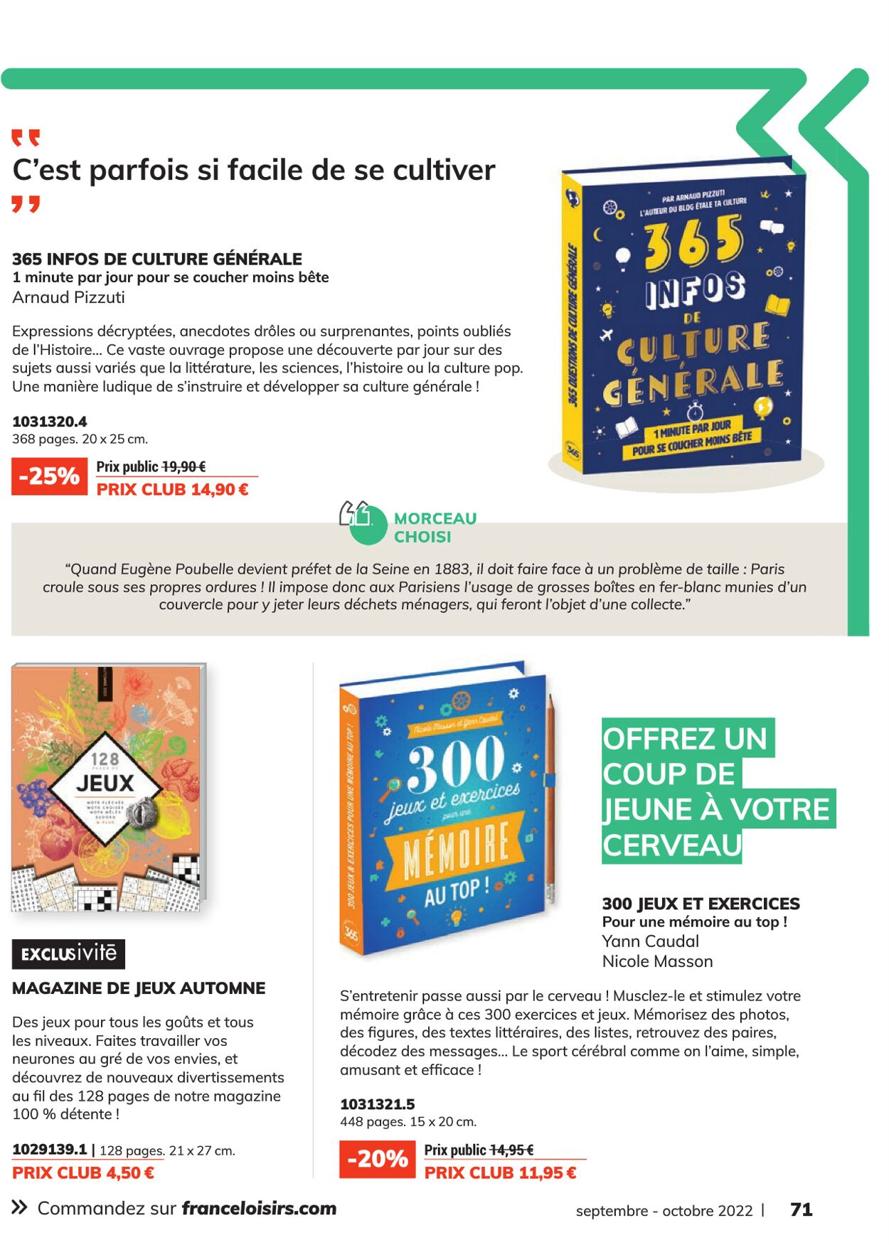 France Loisirs Catalogue - 01.09-31.10.2022 (Page 71)