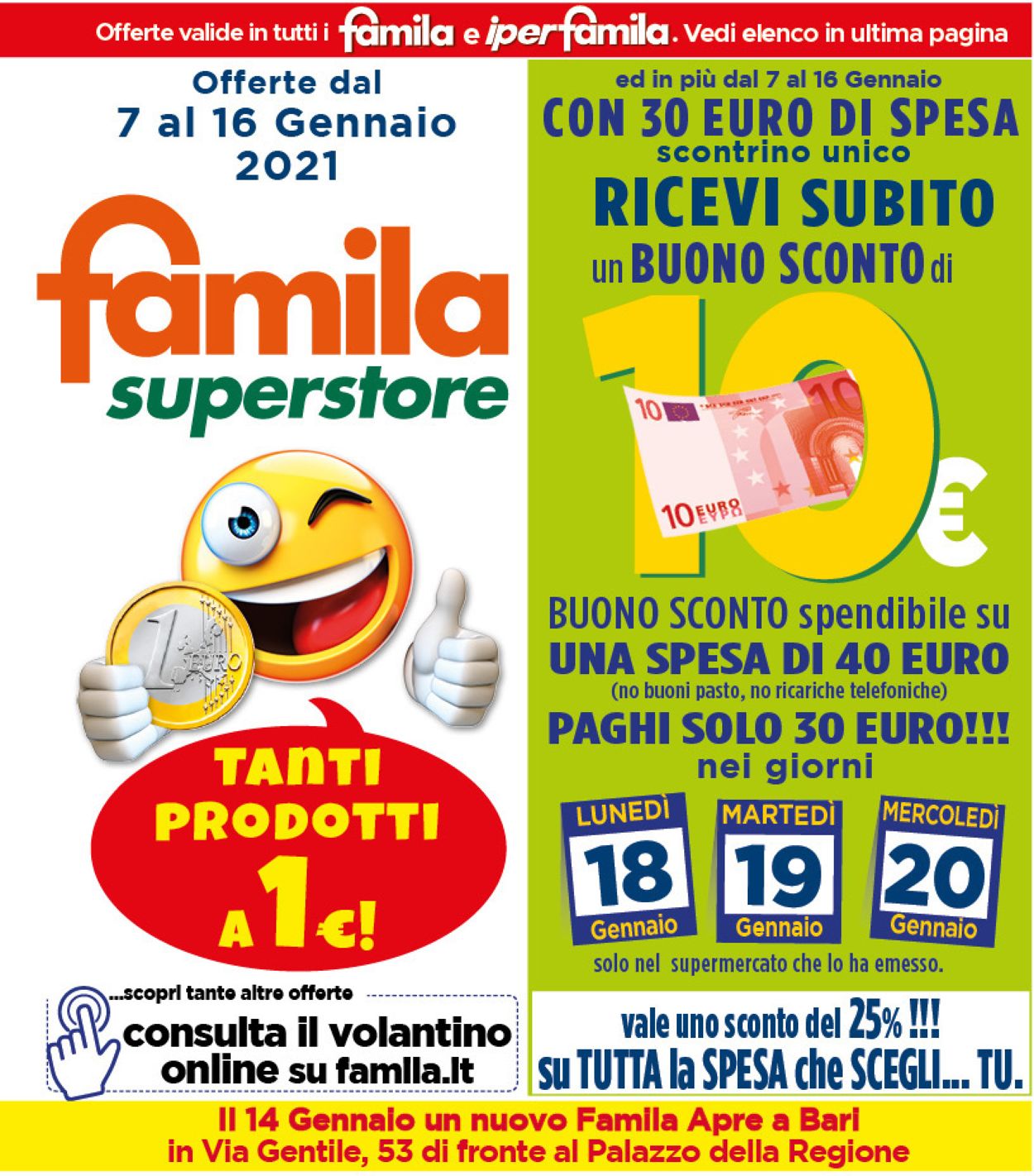Volantino Famila - Offerte 07/01-16/01/2021