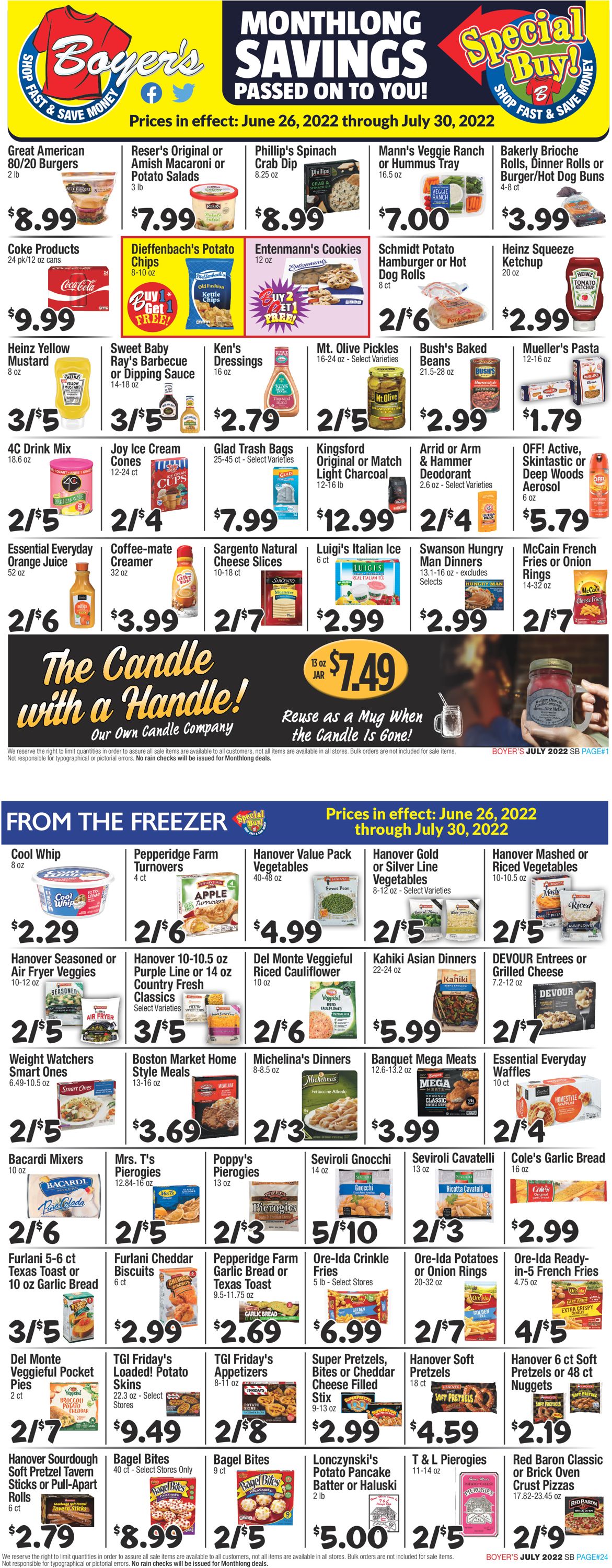 Boyer's Food Markets Weekly Ad Circular - valid 06/26-07/30/2022