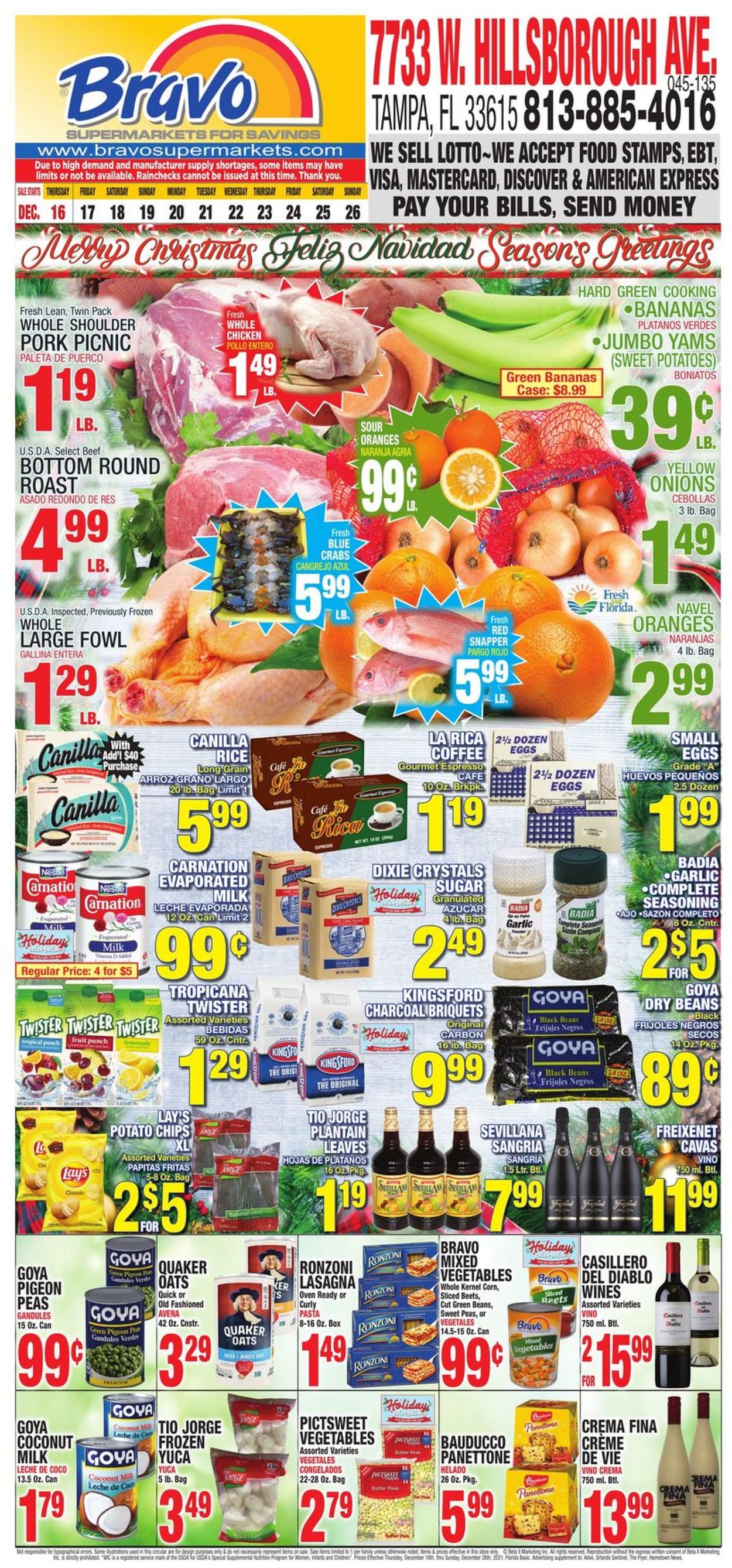 Bravo Supermarkets CHRISTMAS 2021 Weekly Ad Circular - valid 12/16-12/26/2021