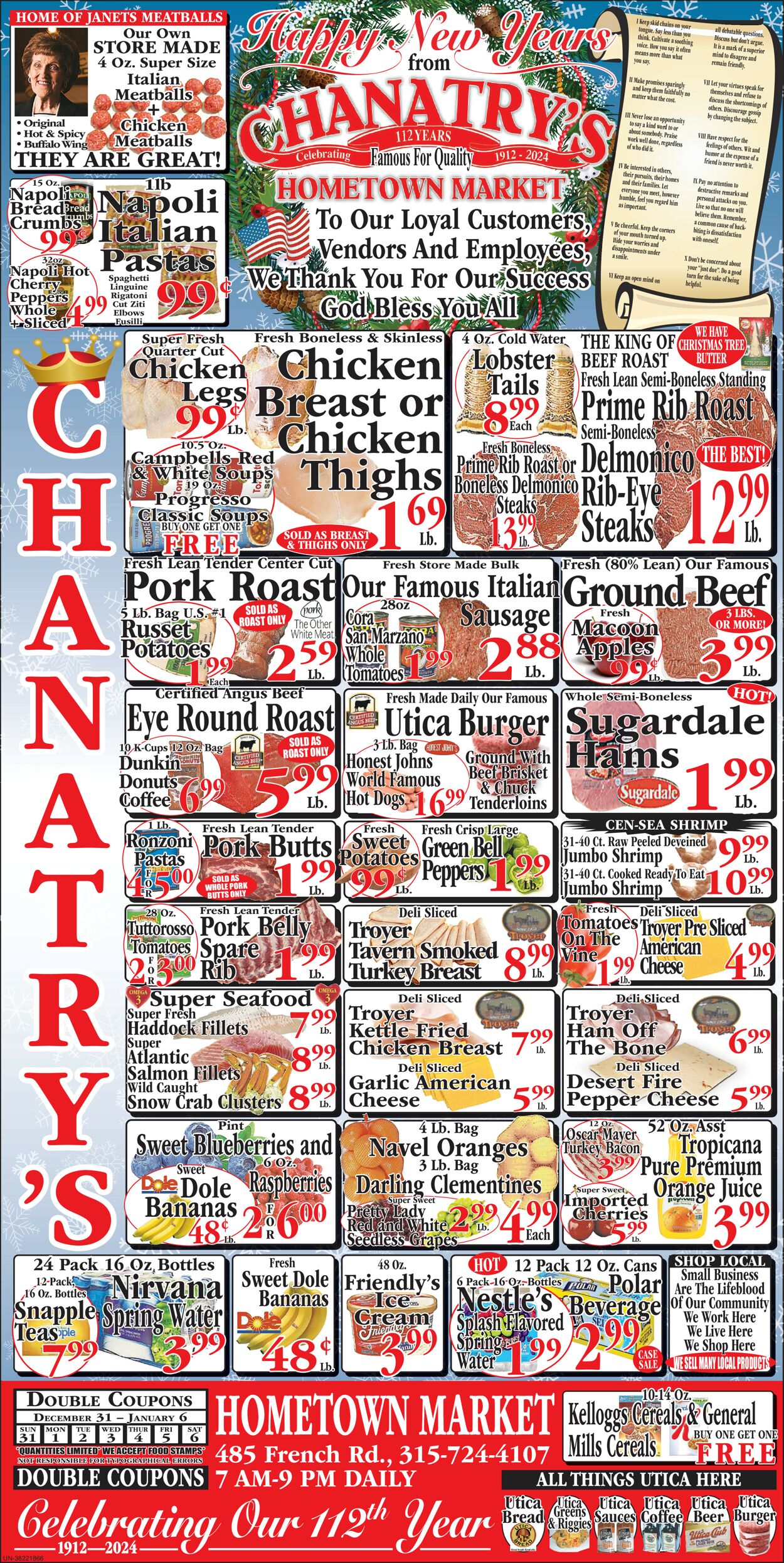 Chanatry's Hometown Market Weekly Ad Circular - valid 12/31-01/07/2024