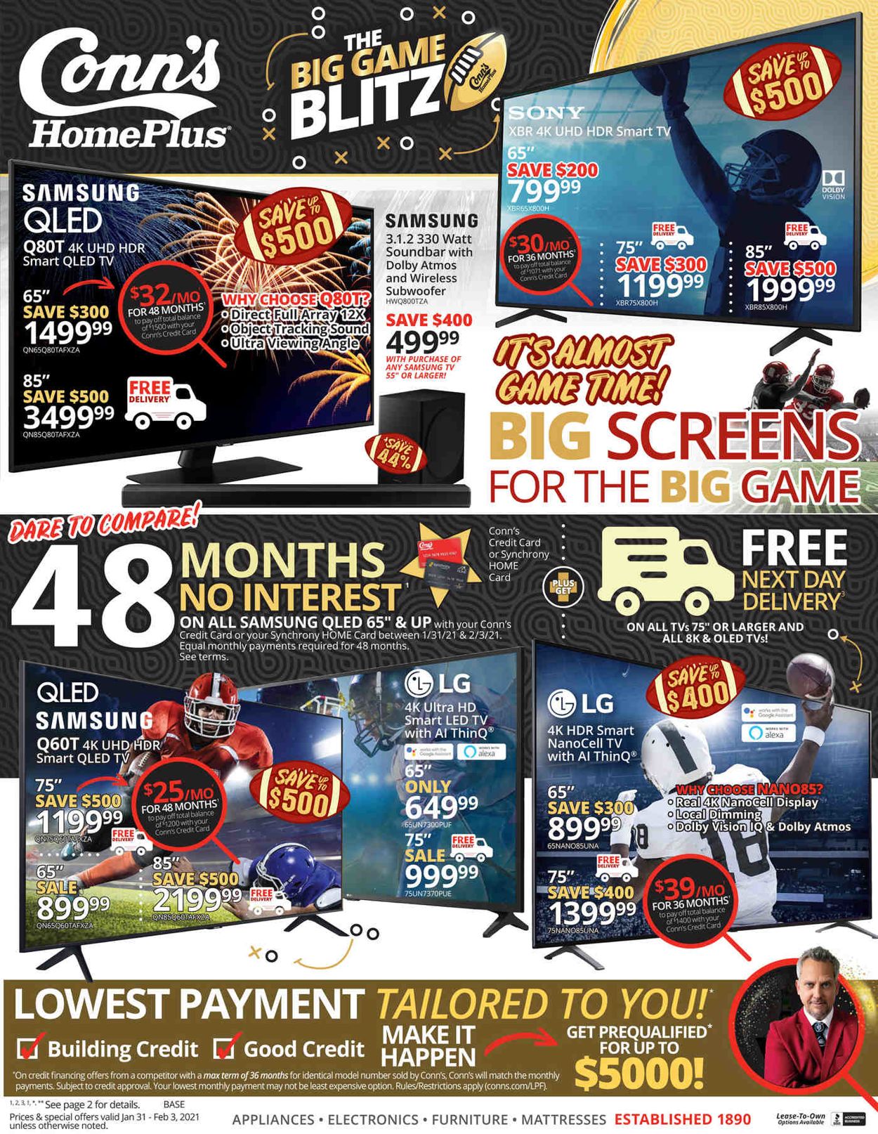 Conn's Home Plus Low Prices on Furniture and More 2021 Weekly Ad Circular - valid 01/31-02/03/2021