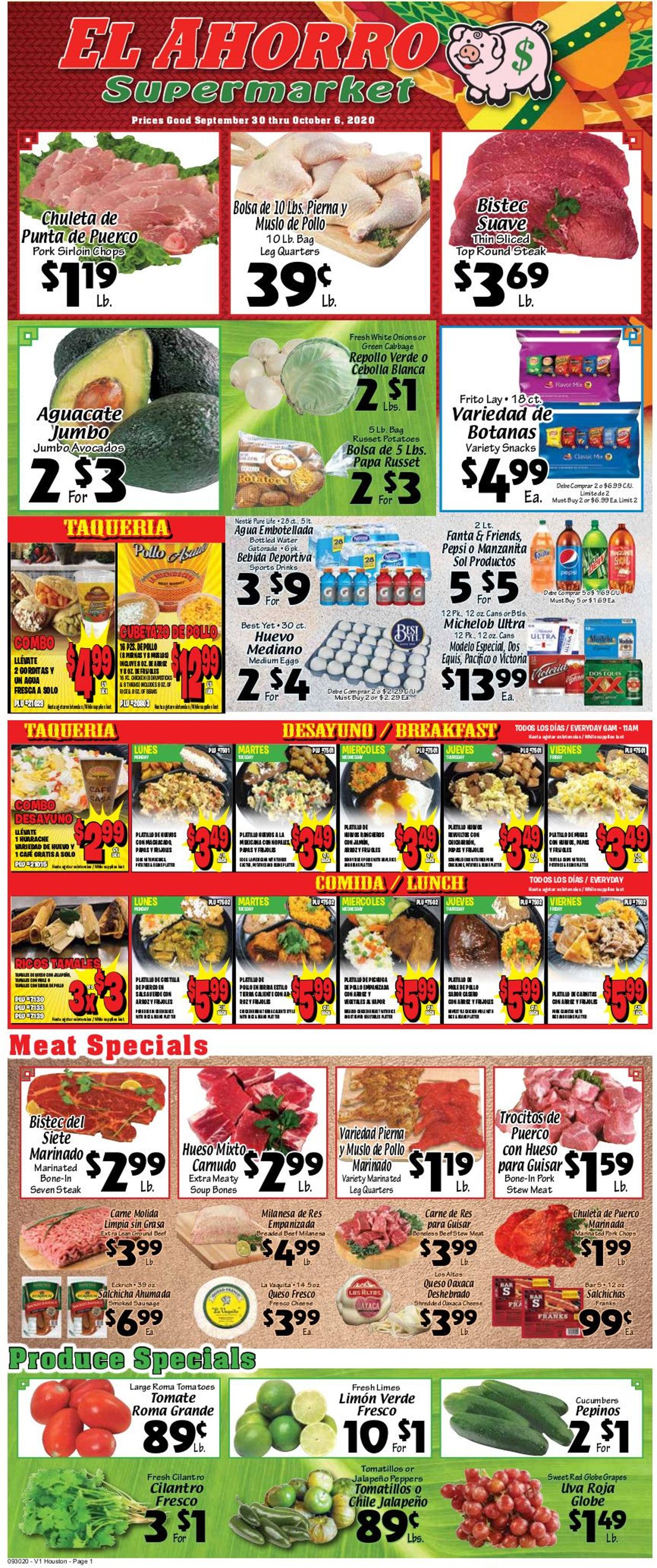El Ahorro Supermarket Weekly Ad Circular - valid 09/30-10/06/2020