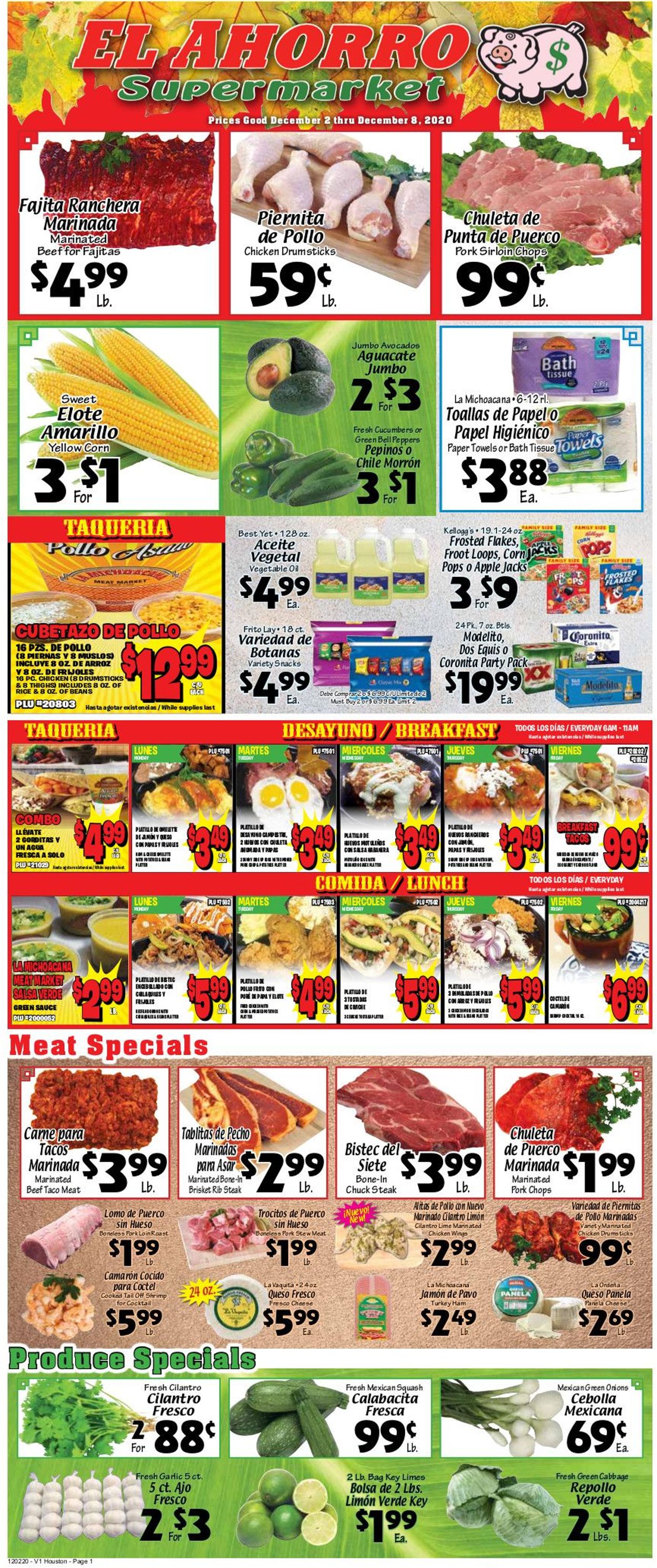 El Ahorro Supermarket Weekly Ad Circular - valid 12/02-12/08/2020