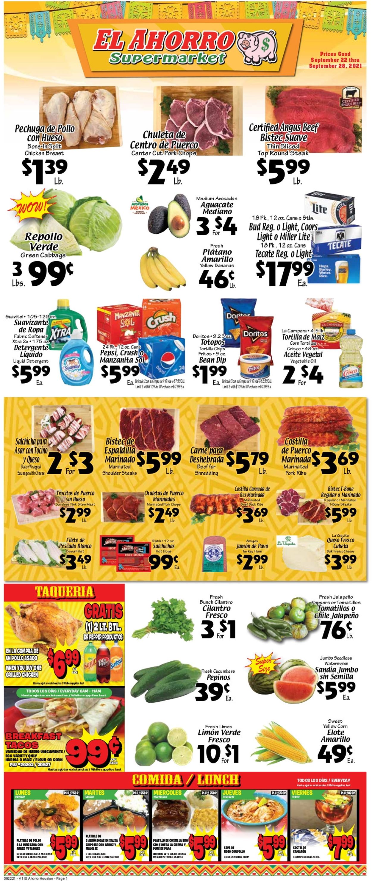 El Ahorro Supermarket Weekly Ad Circular - valid 09/22-09/28/2021