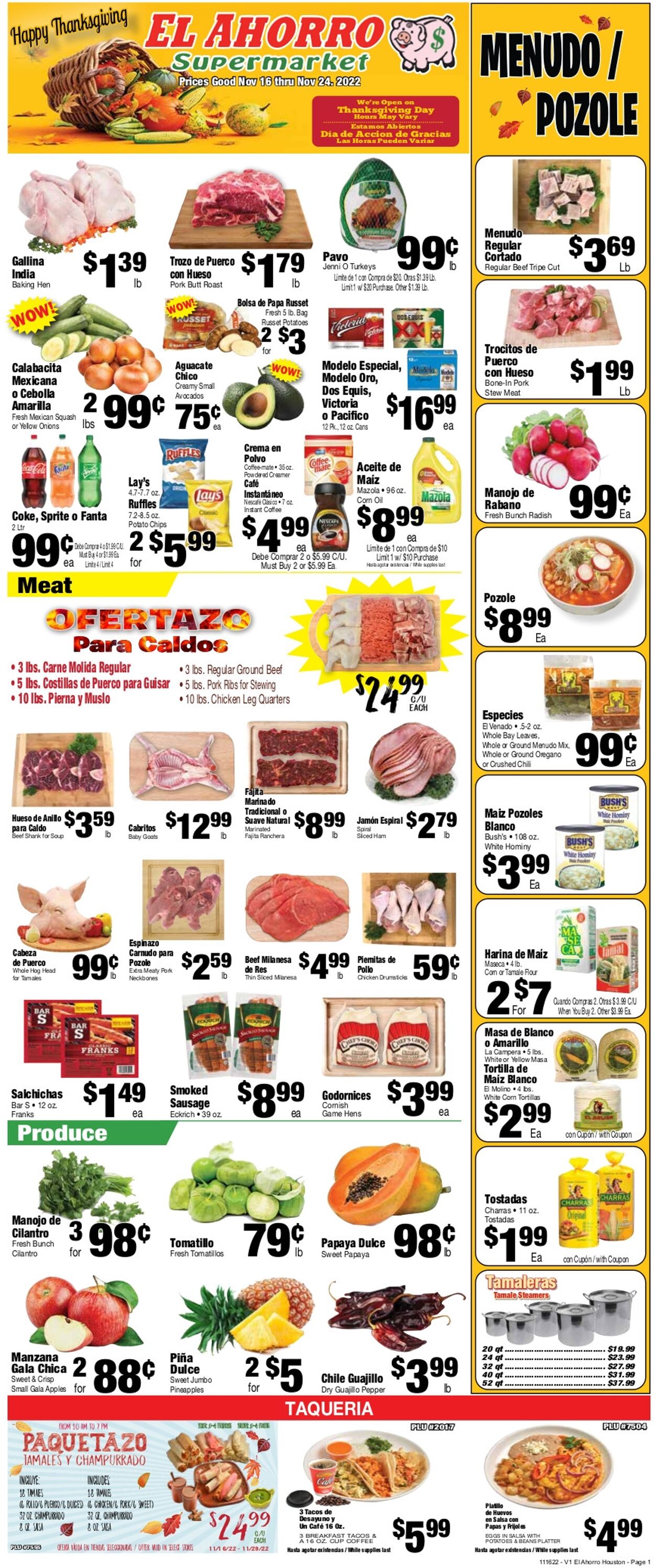 El Ahorro Supermarket Weekly Ad Circular - valid 11/16-11/24/2022