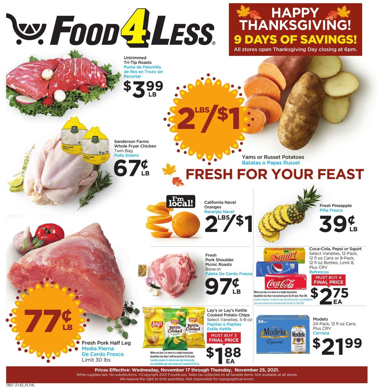 Food 4 Less THANKSGIVING 2021 Weekly Ad Circular - valid 11/17-11/25/2021