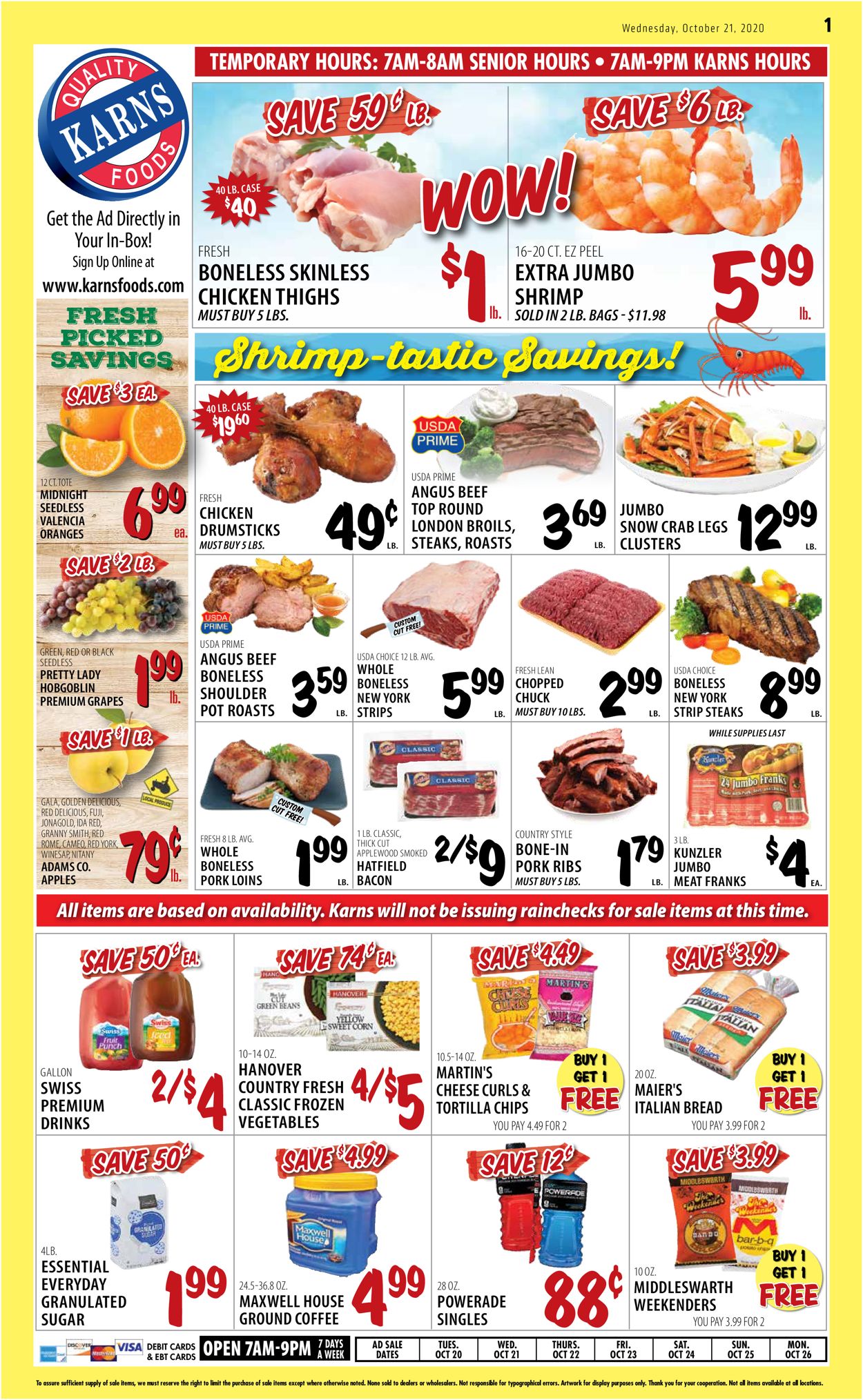 Karns Quality Foods Weekly Ad Circular - valid 10/20-10/26/2020