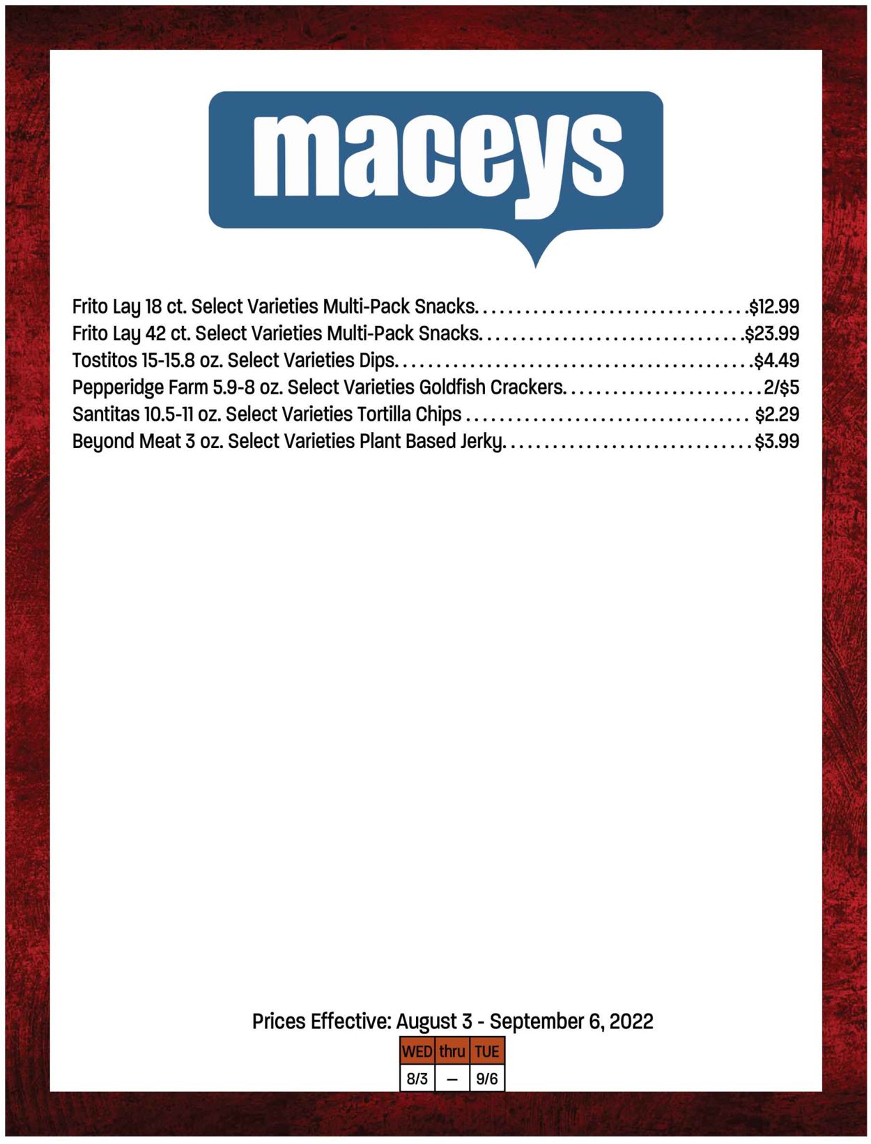 Maceys Weekly Ad Circular - valid 08/03-09/06/2022