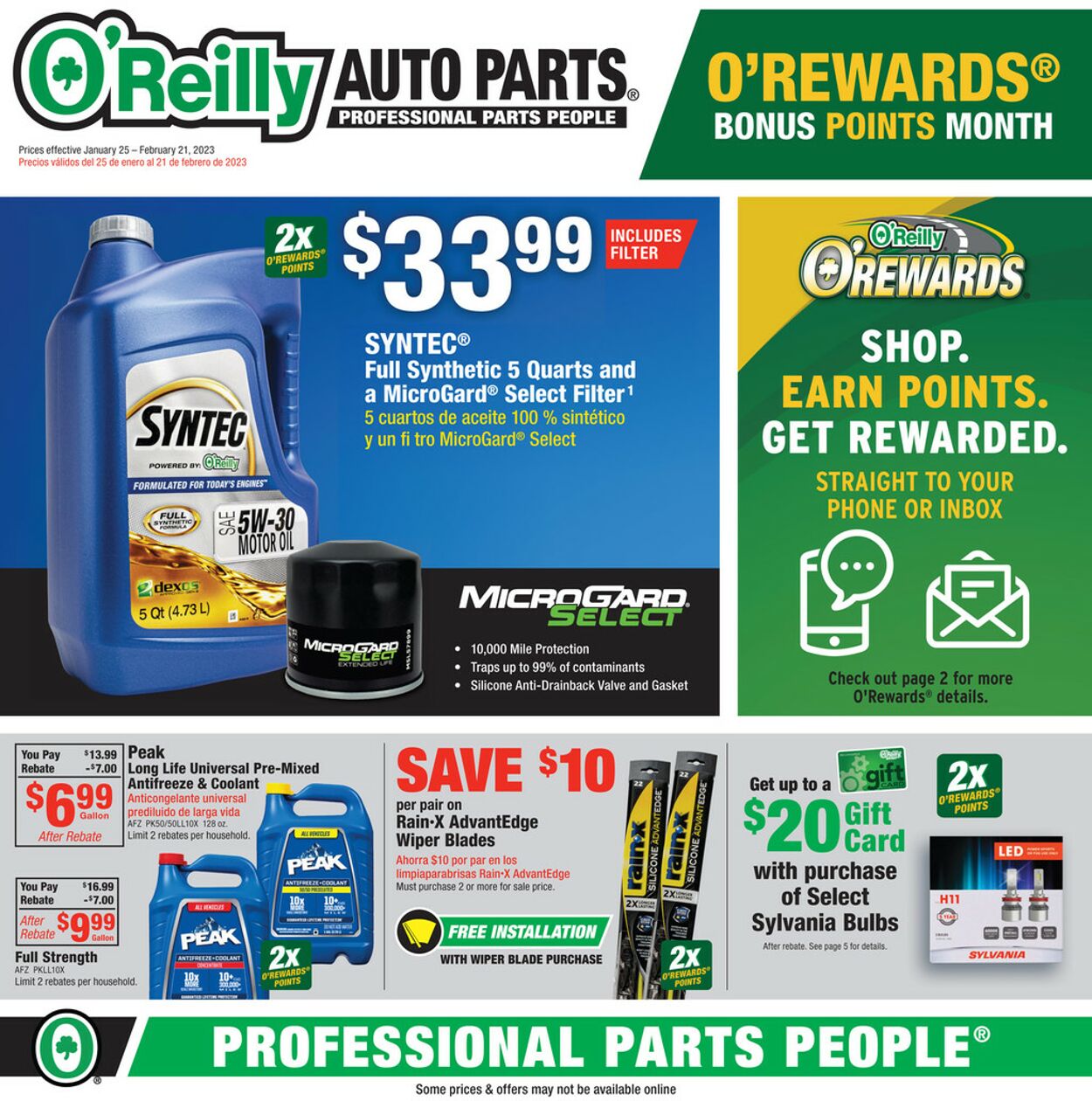 O'Reilly Auto Parts Weekly Ad Circular - valid 01/25-02/21/2023