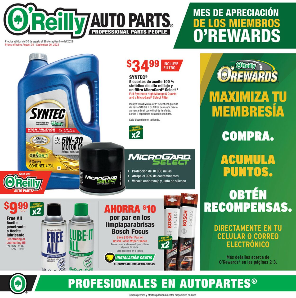O'Reilly Auto Parts Weekly Ad Circular - valid 08/30-09/26/2023