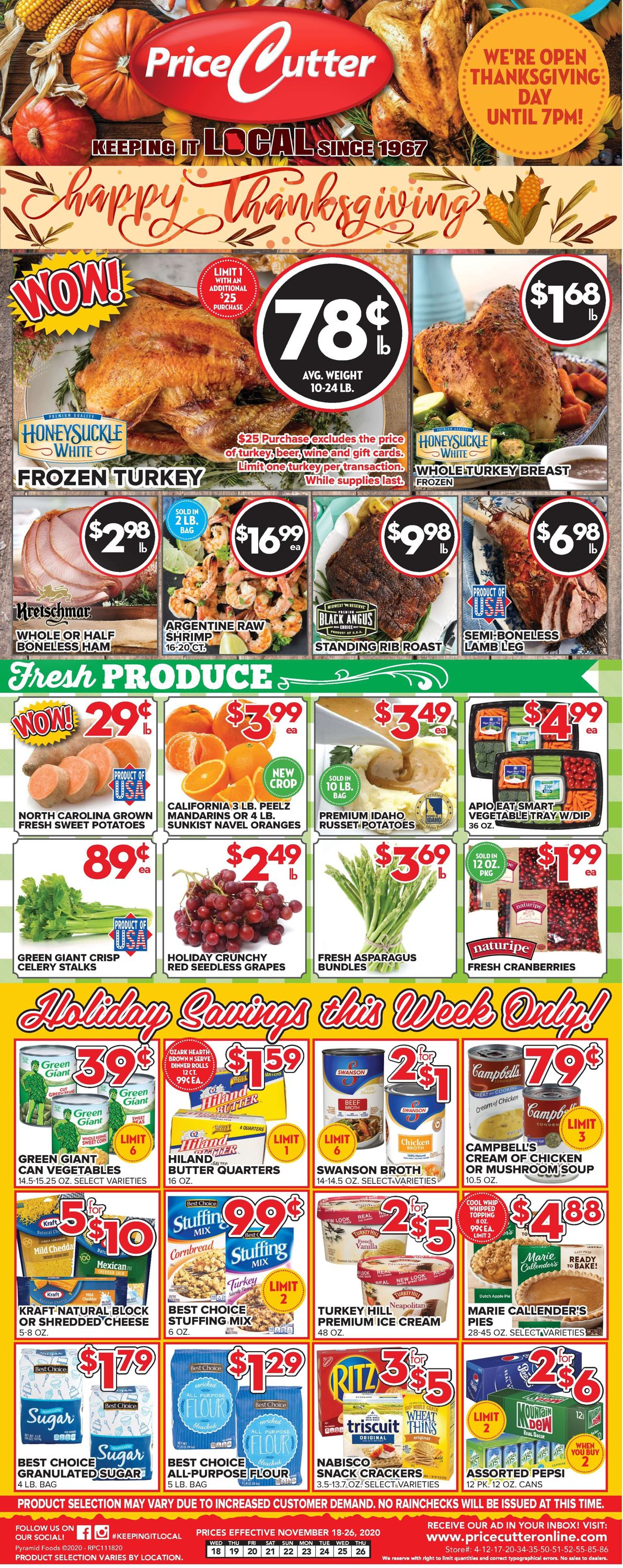Price Cutter Thanksgiving ad 2020 Weekly Ad Circular - valid 11/18-11/26/2020