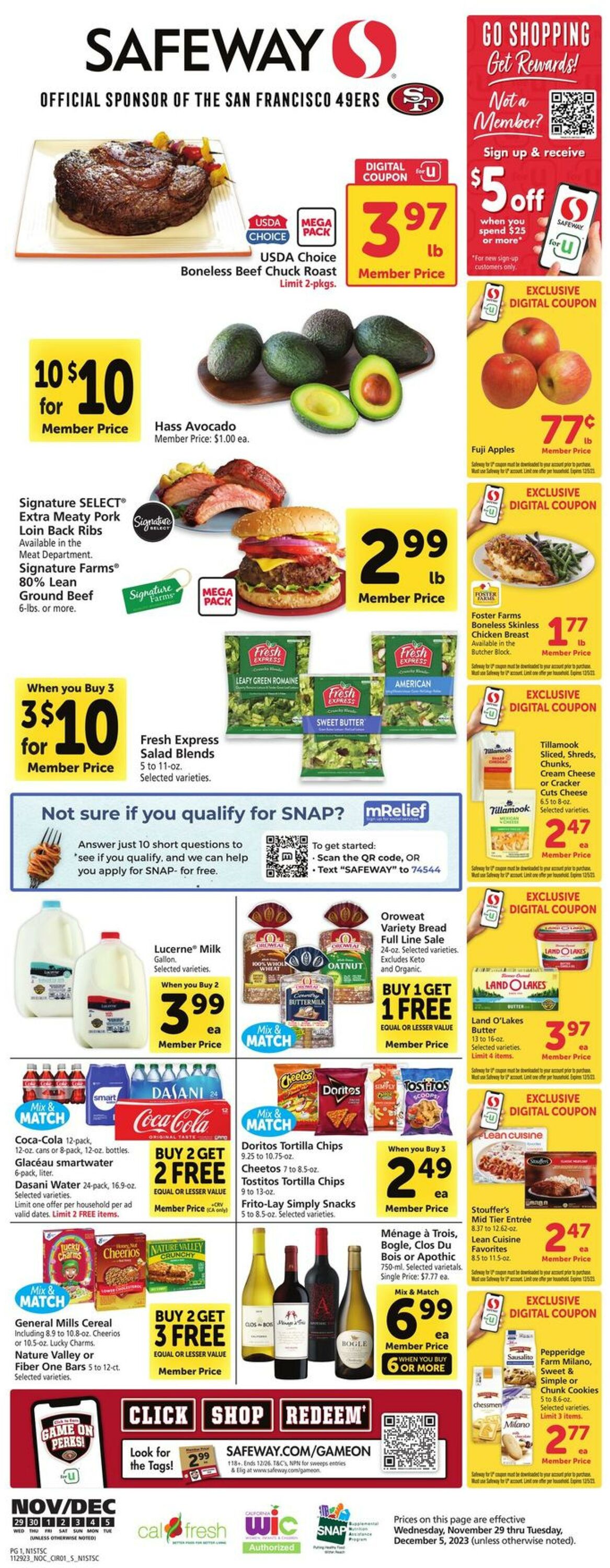 Safeway Weekly Ad Circular - valid 11/29-12/05/2023